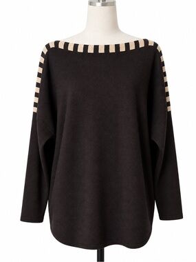 St. John navy and white striped sweater knit top- loose fit- modern design- L